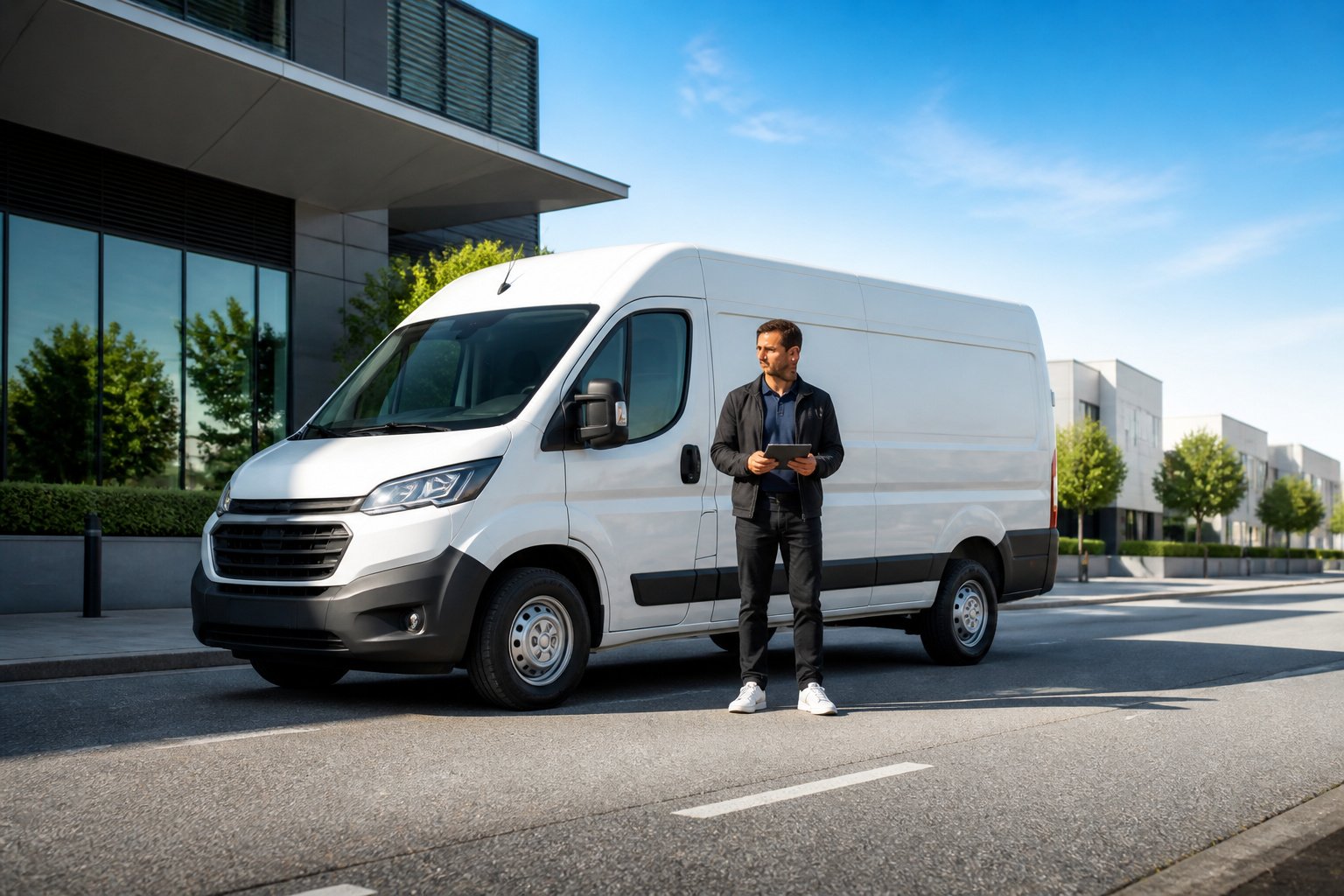 Fourgon blanc moderne et professionnel