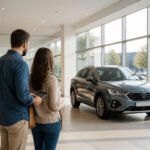 Couple admirant une nouvelle voiture