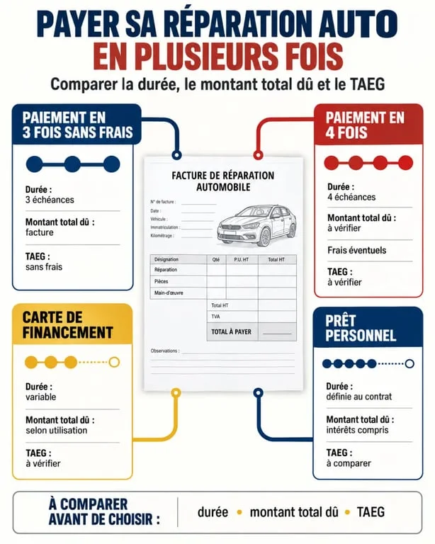 Paiement chez le garagiste : 3 ou 4 fois pour souffler, ou un crédit qui alourdit la facture ? 1 Paiement en plusieurs fois chez un garagiste : comparaison des solutions de financement automobile